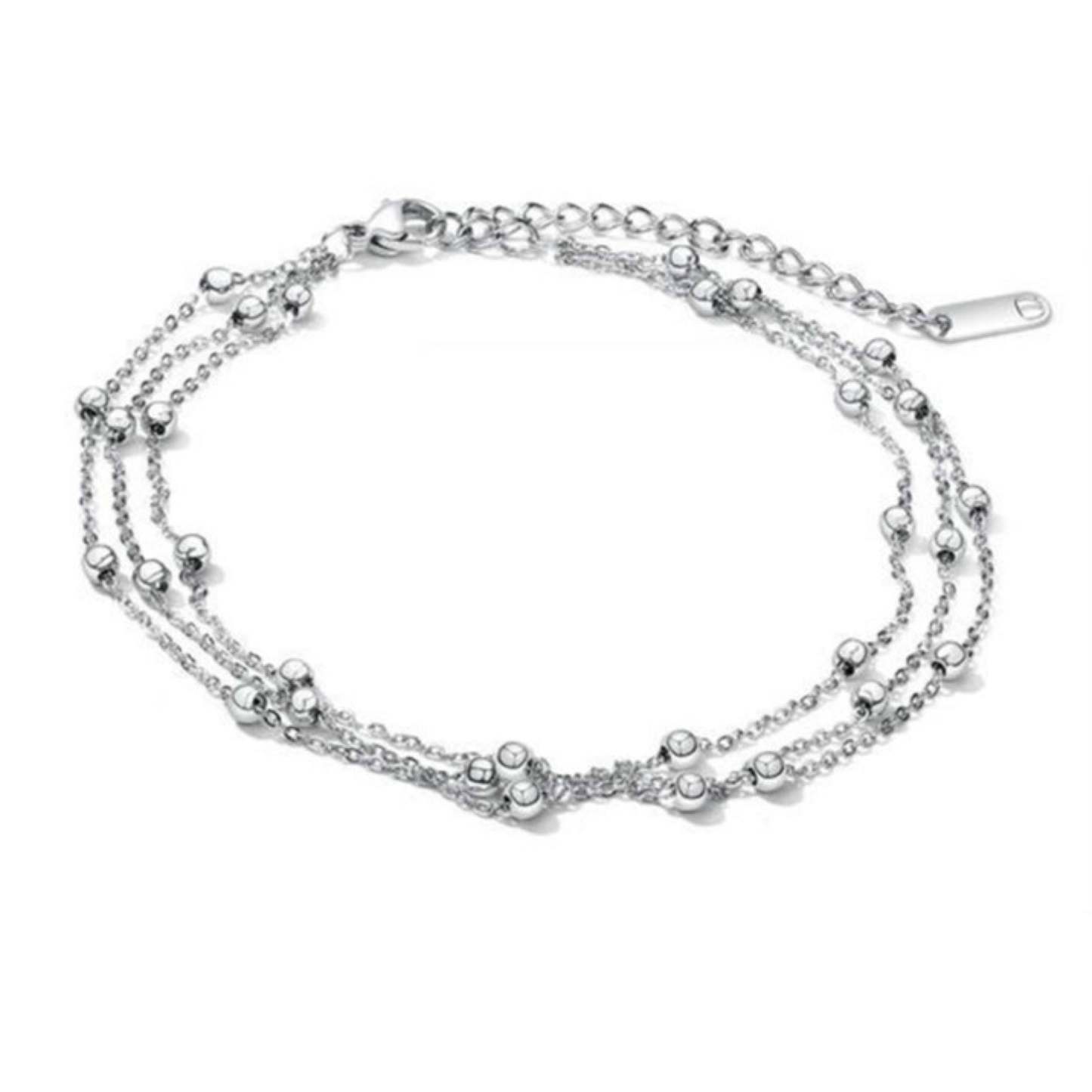 Silver Beaded Multi-layered Anklet - yournamenecklace