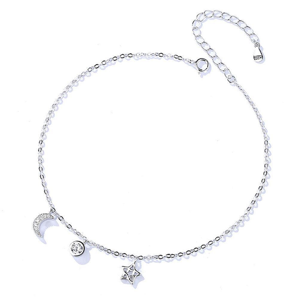 Silver-studded Star And Moon Anklet - yournamenecklace