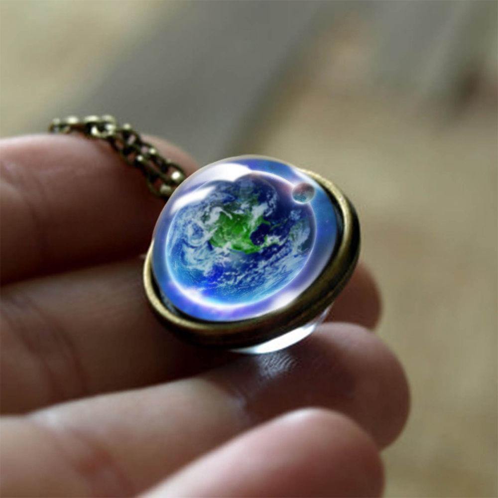 Galaxy Pendant Necklace Galaxy Necklace Solar System Necklace GalaxyUniverse Glass Beautiful Earth - soufeelus