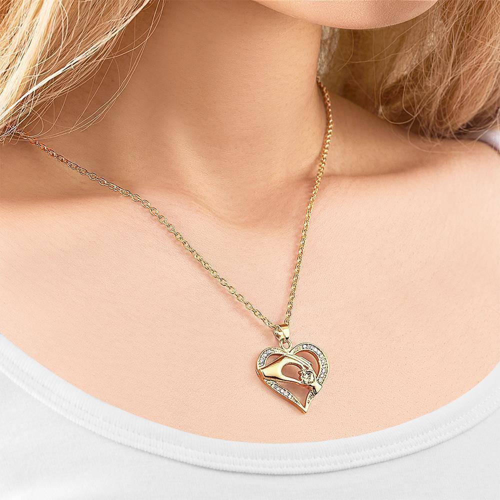 Creative Necklace Hand in Hand Heart Pendant Gold Gift - soufeelus