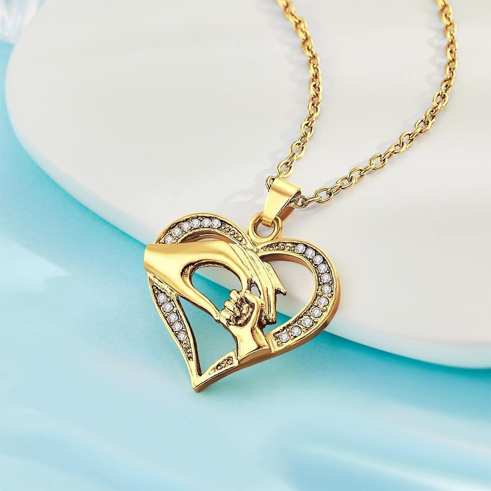 Creative Necklace Hand in Hand Heart Pendant Gold Gift - soufeelus