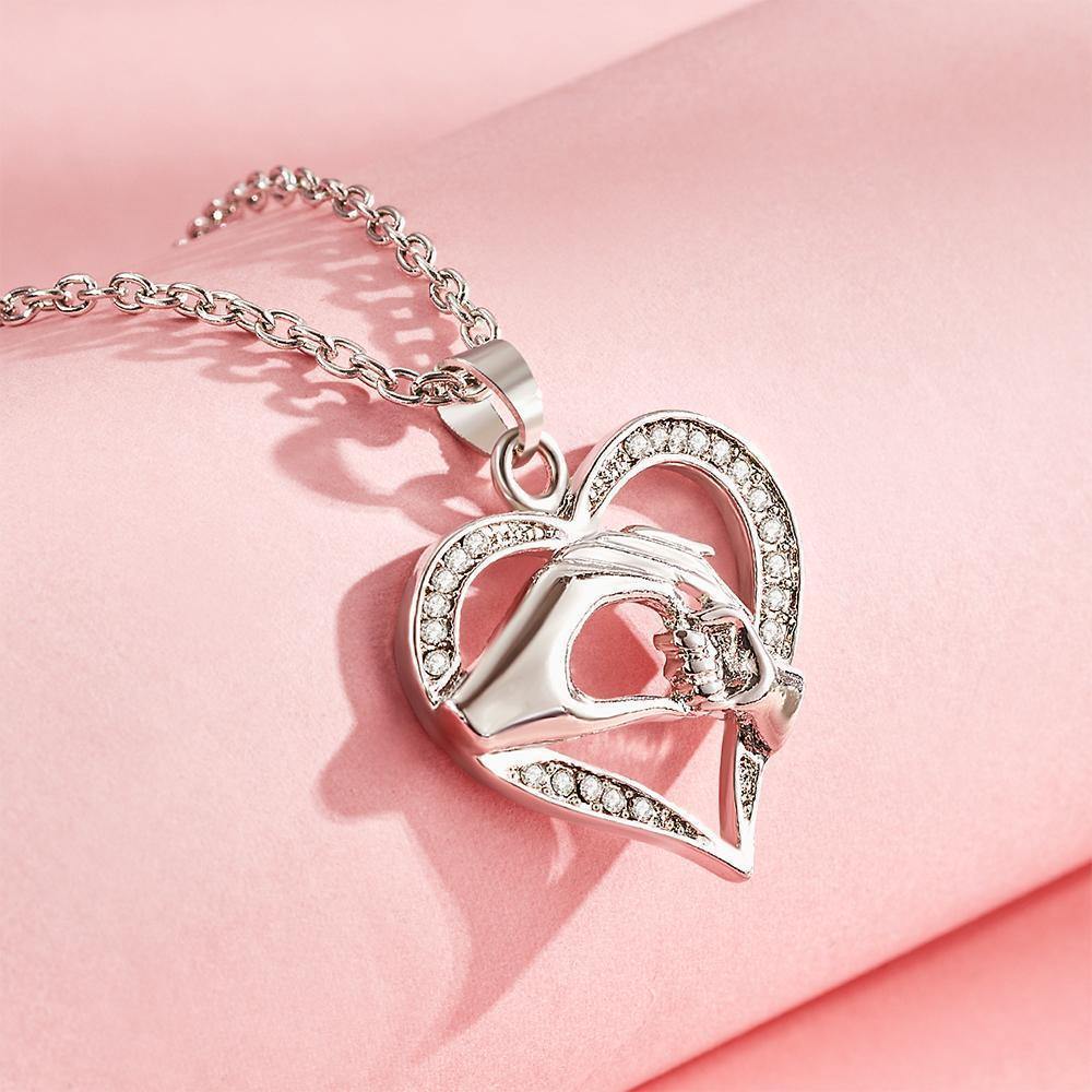 Creative Necklace Hand in Hand Heart Pendant Sliver Gift - soufeelus