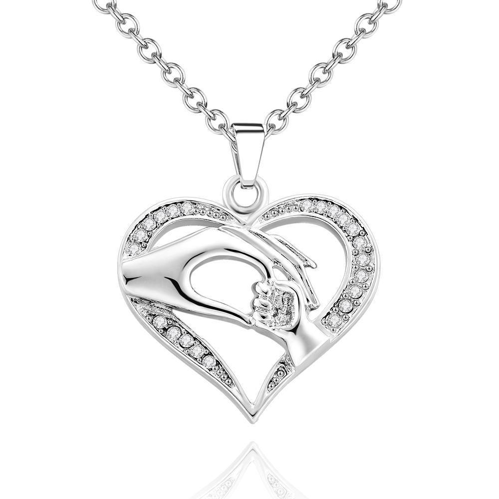 Creative Necklace Hand in Hand Heart Pendant Sliver Gift - soufeelus