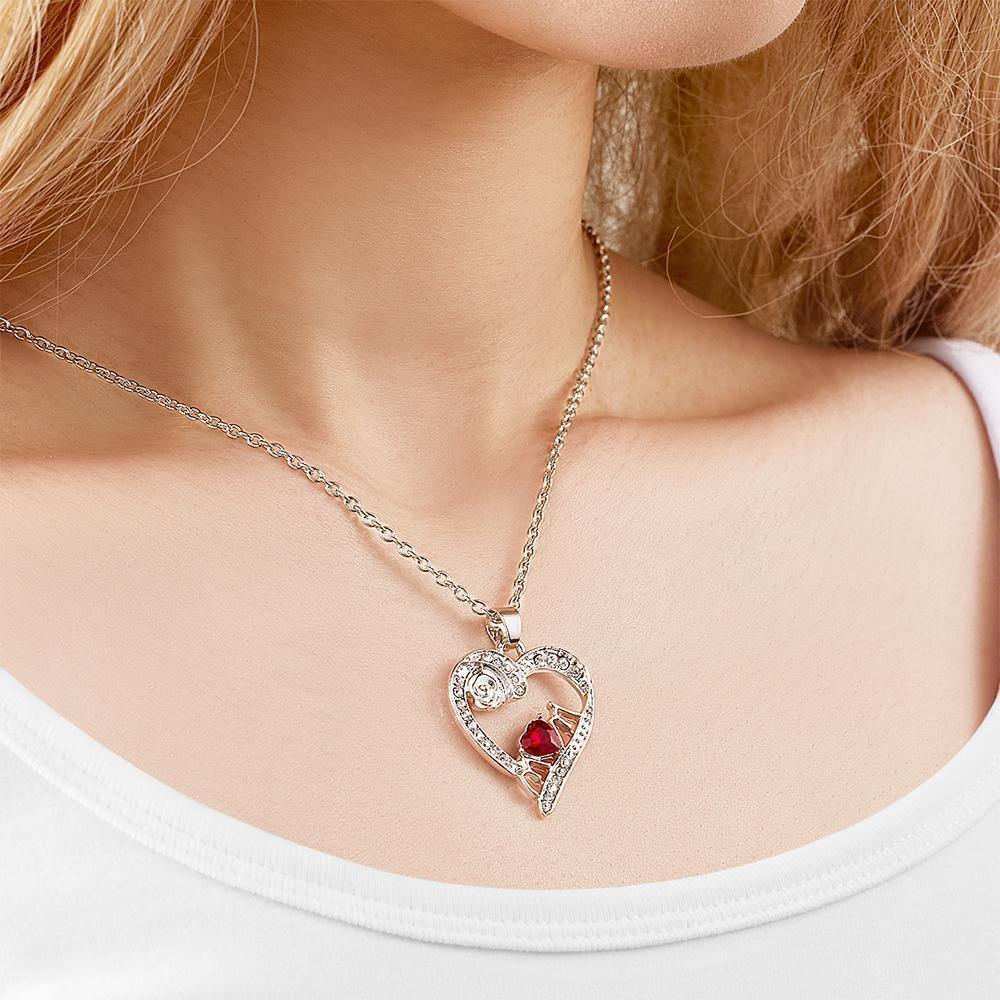 Creative Necklace Rose Flower Diamond Heart Pendant - soufeelus