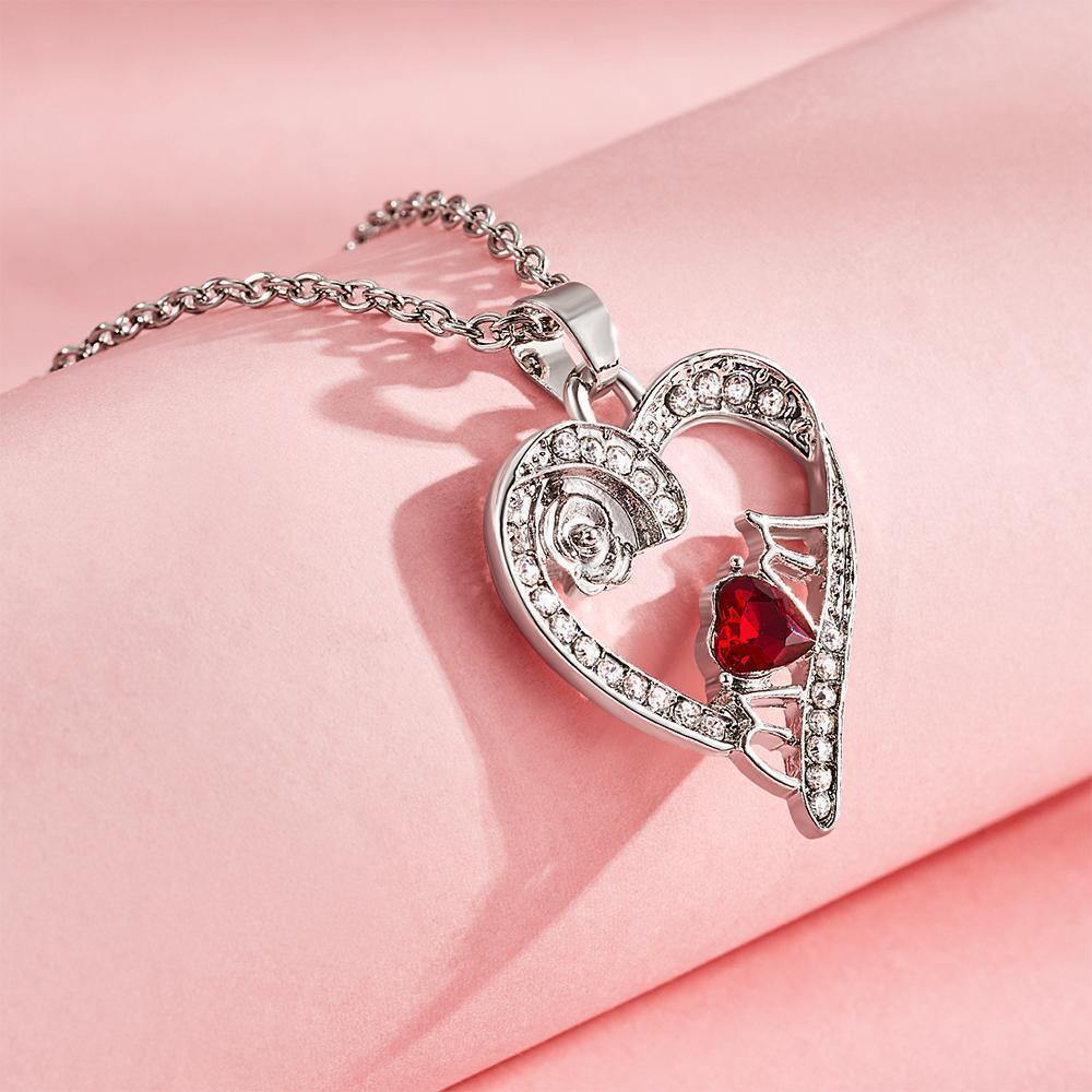 Creative Necklace Rose Flower Diamond Heart Pendant - soufeelus