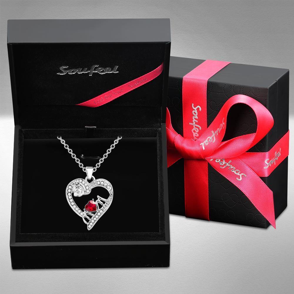 Creative Necklace Rose Flower Diamond Heart Pendant - soufeelus