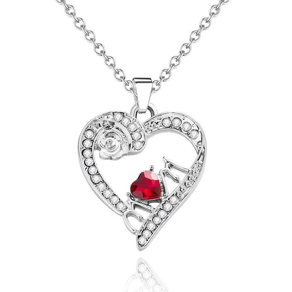 Creative Necklace Rose Flower Diamond Heart Pendant - soufeelus