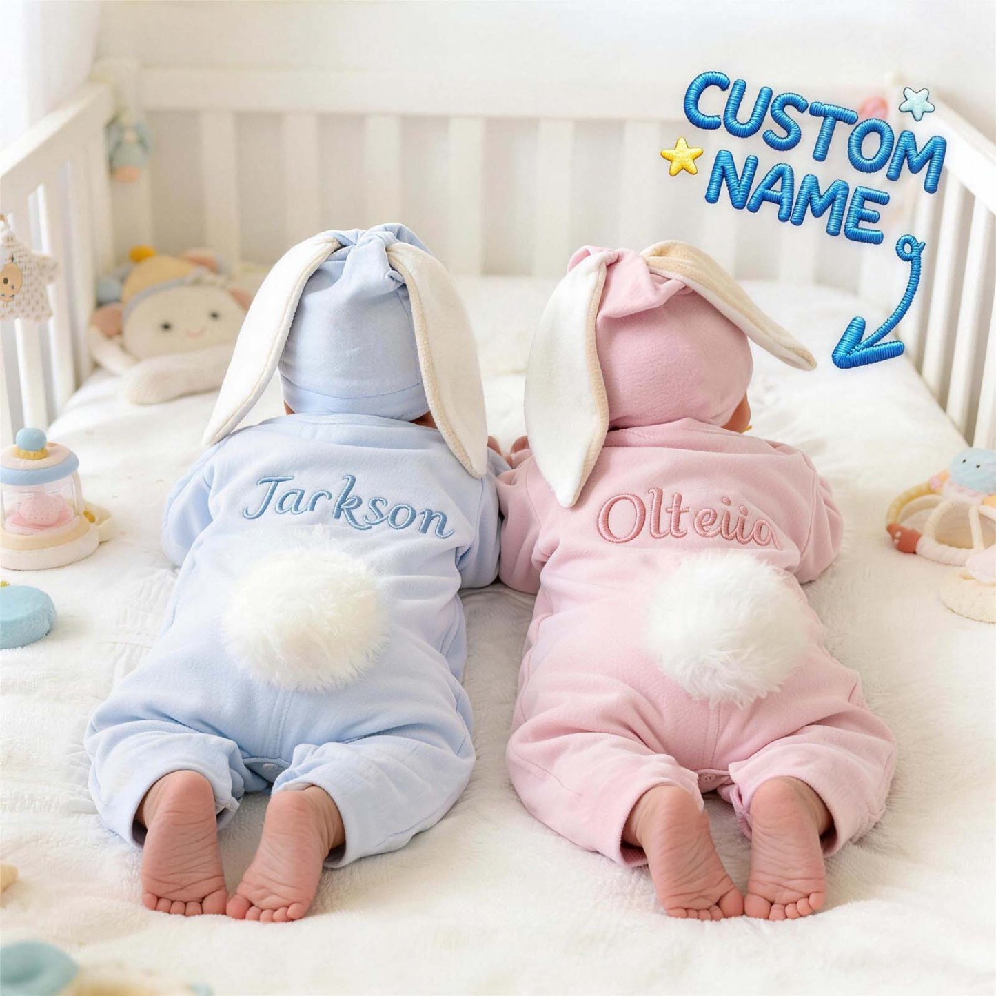 Personalized Bunny Outfit For Baby Custom Name Baby Bunny Romper Personalized Hand Embroidered Easter Outfit Baby Gift - NameNecklaceAU