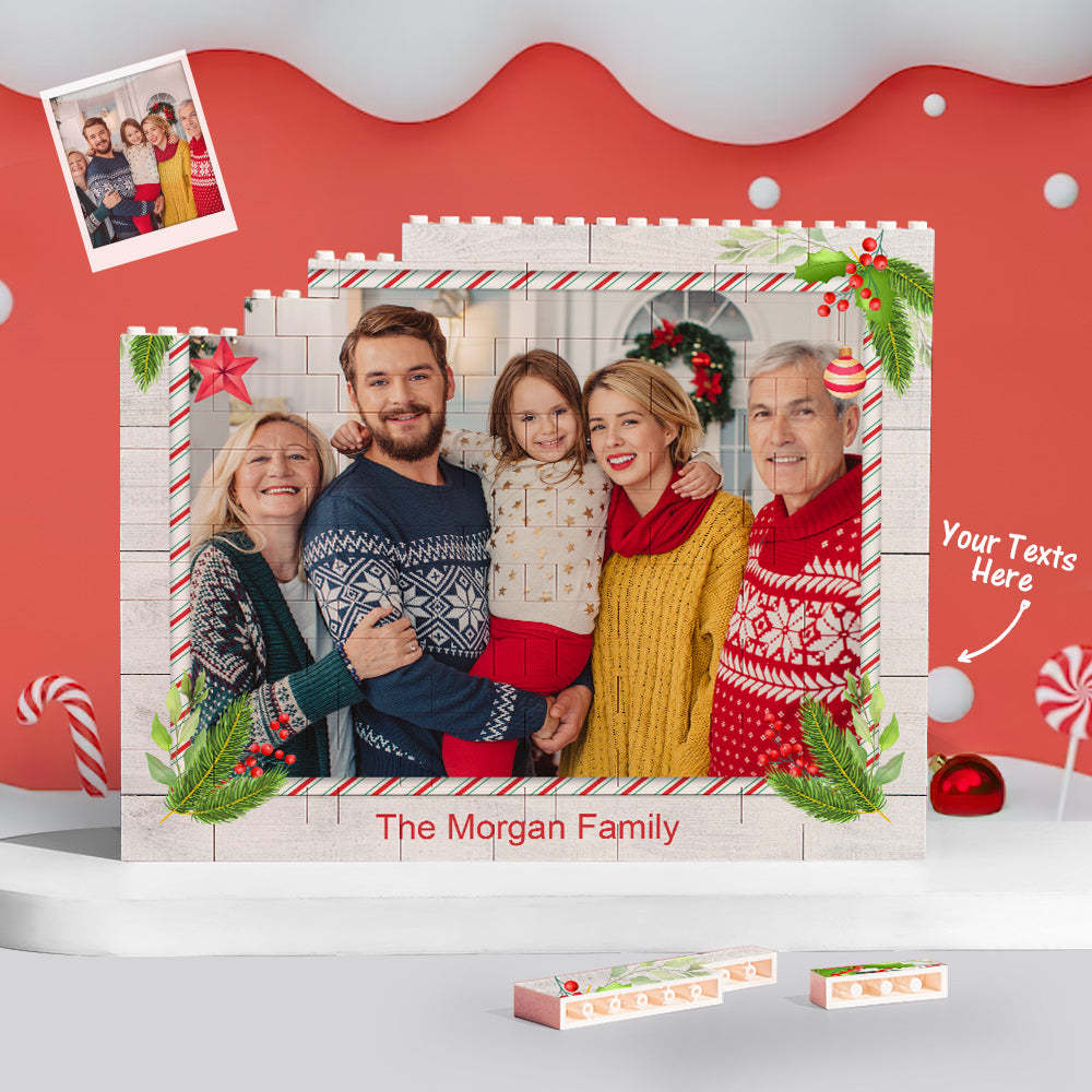 Custom Building Block Puzzle Horizontal Trio Photo Brick Happy Family Merry Christmas - yournamenecklaceau