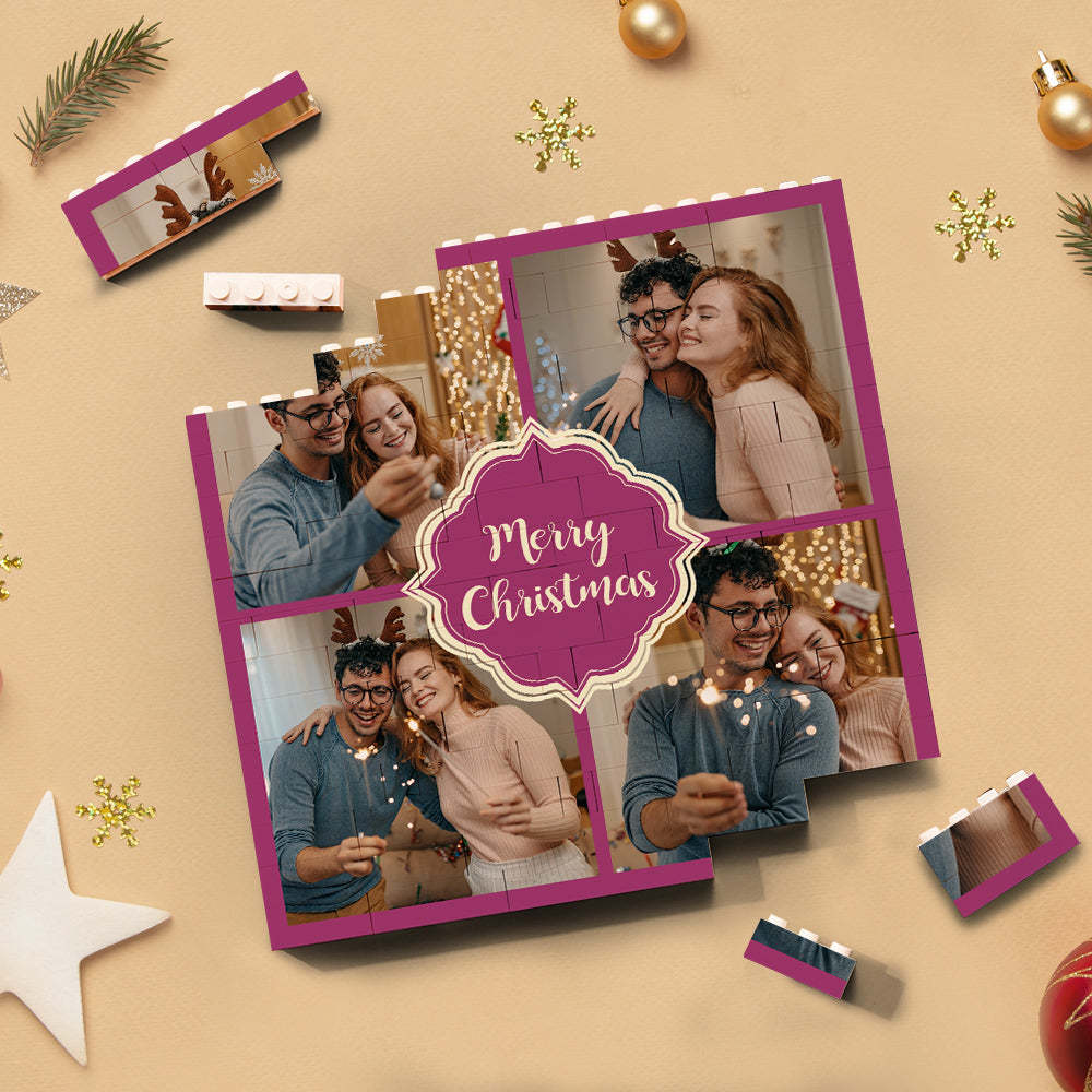 Custom Building Block Puzzle Square Couple Photo Brick Merry Christmas - yournamenecklaceau