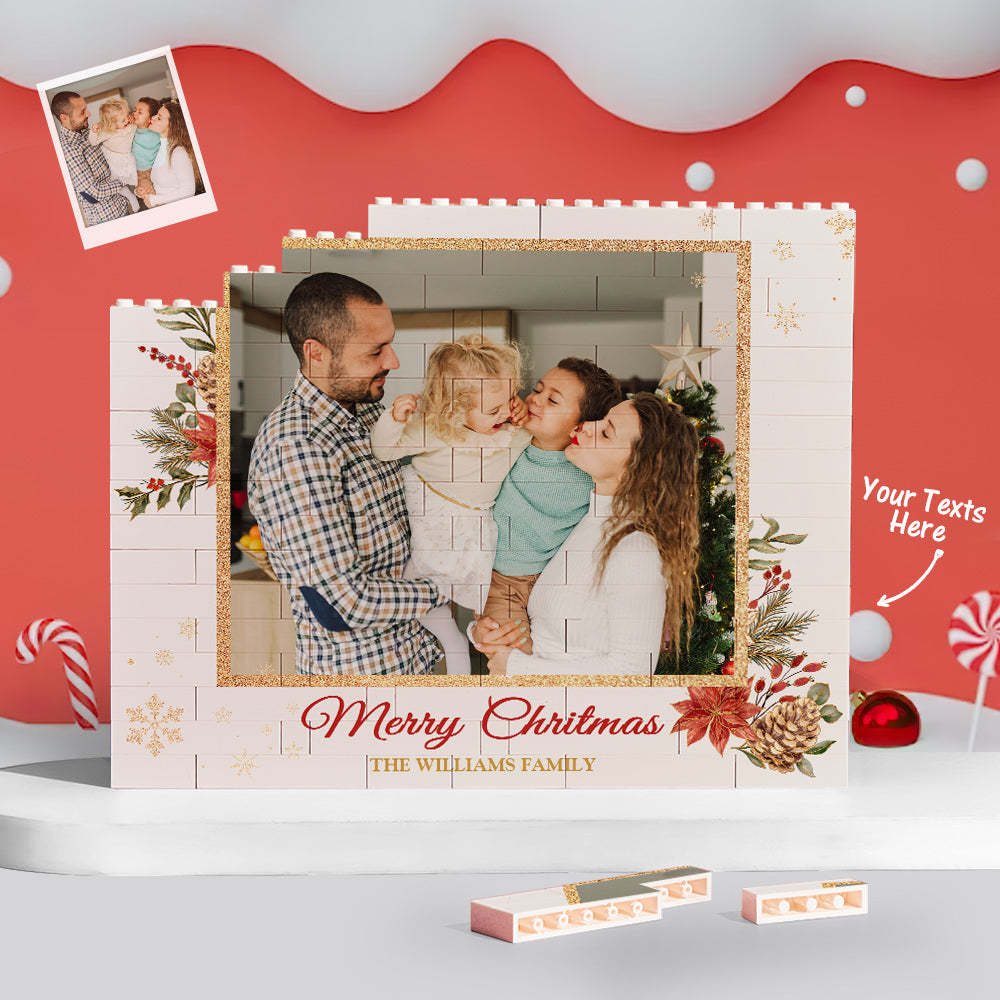 Custom Building Block Puzzle Personalized Horizontal Trio Photo Brick Christmas Gift for Family - yournamenecklaceau