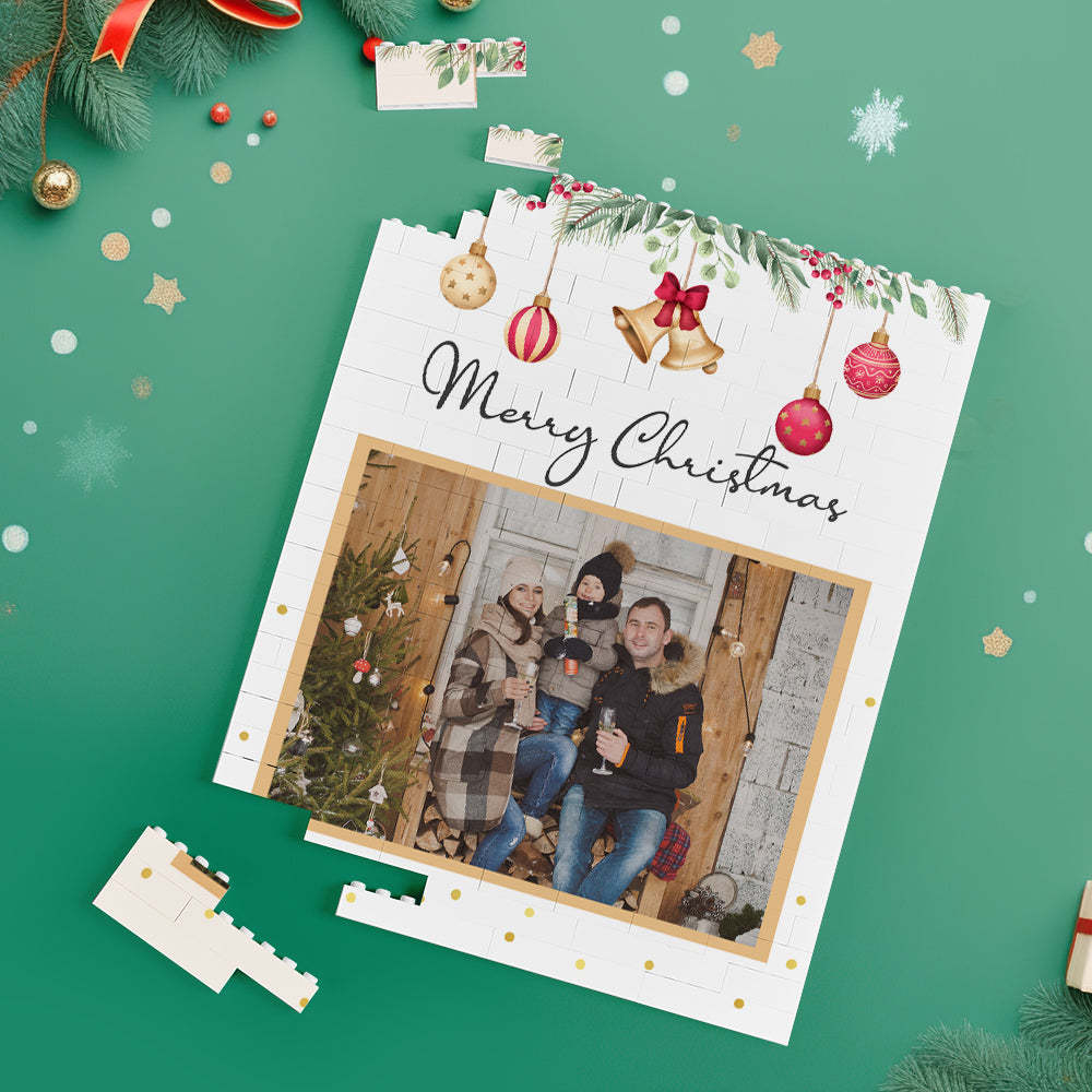 Custom Building Block Puzzle Vertical Building Photo Bricks Merry Christmas - yournamenecklaceau