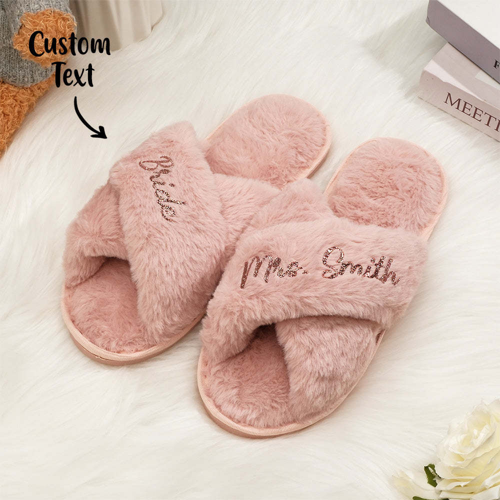 Custom Fluffy Slippers Fluffy Cross Slippers Bride Slippers Bridesmaid Gift - yournamenecklaceau