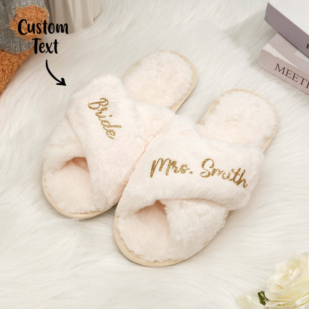Custom Fluffy Slippers Fluffy Cross Slippers Bride Slippers Bridesmaid Gift - yournamenecklaceau