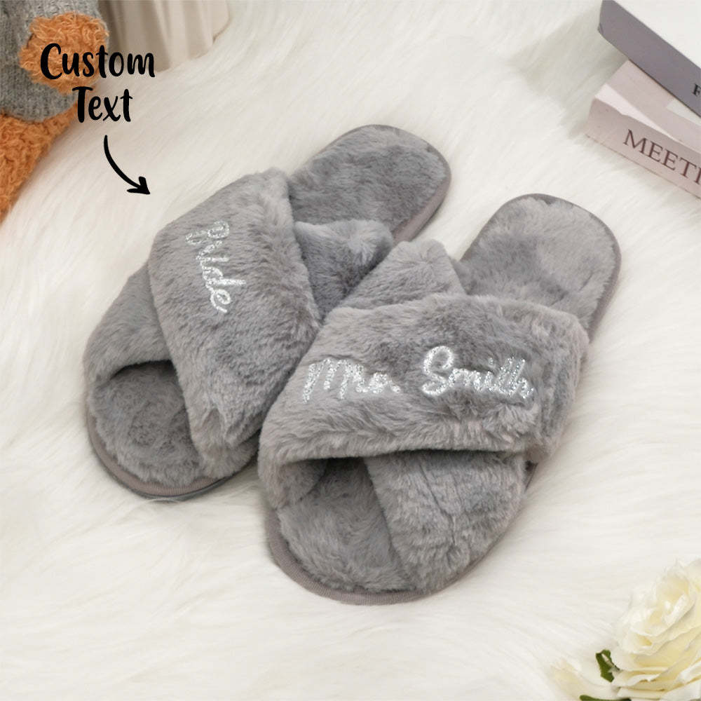 Custom Fluffy Slippers Fluffy Cross Slippers Bride Slippers Bridesmaid Gift - yournamenecklaceau