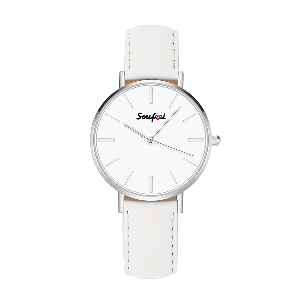 Soufeel Women's Classic Watch White Leather Strap 36mm 