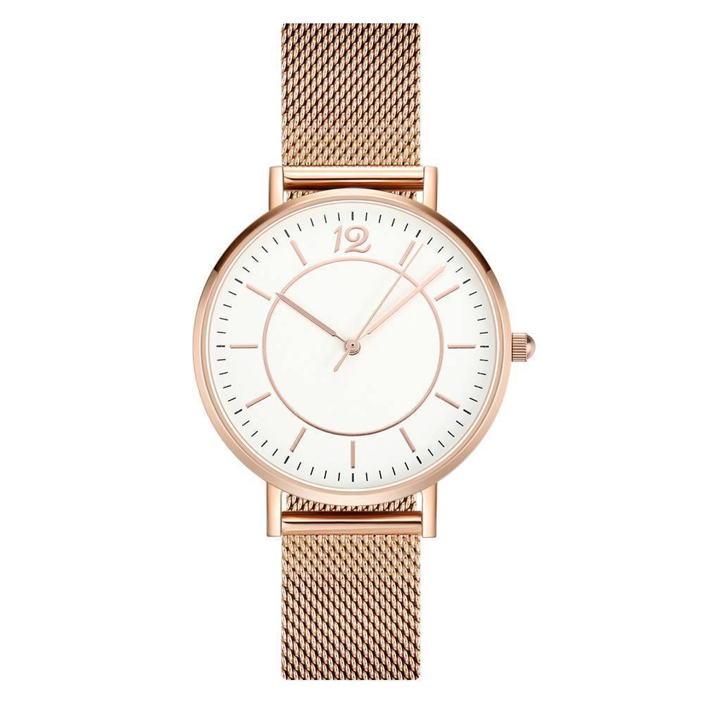 Mesh Bracelet Watch in Stainless Steel Rose Gold Strap and White Dial - Men's 