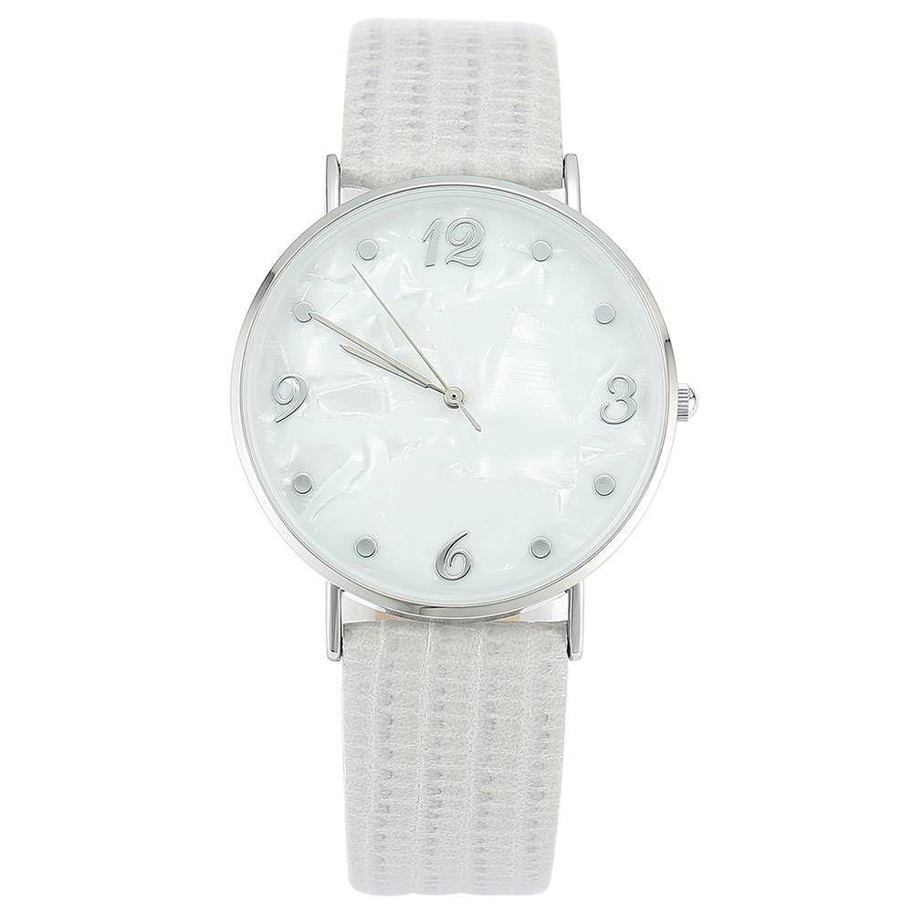 Casual Marble Dial Watch Grey Leather Strap - Men's