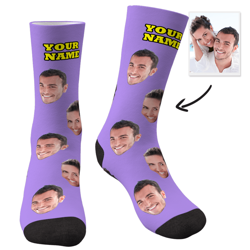 Christmas Gifts Personalized Photo Socks Custom Face Socks With Your Text 3D Preview Colorful Socks - NameNecklaceAU