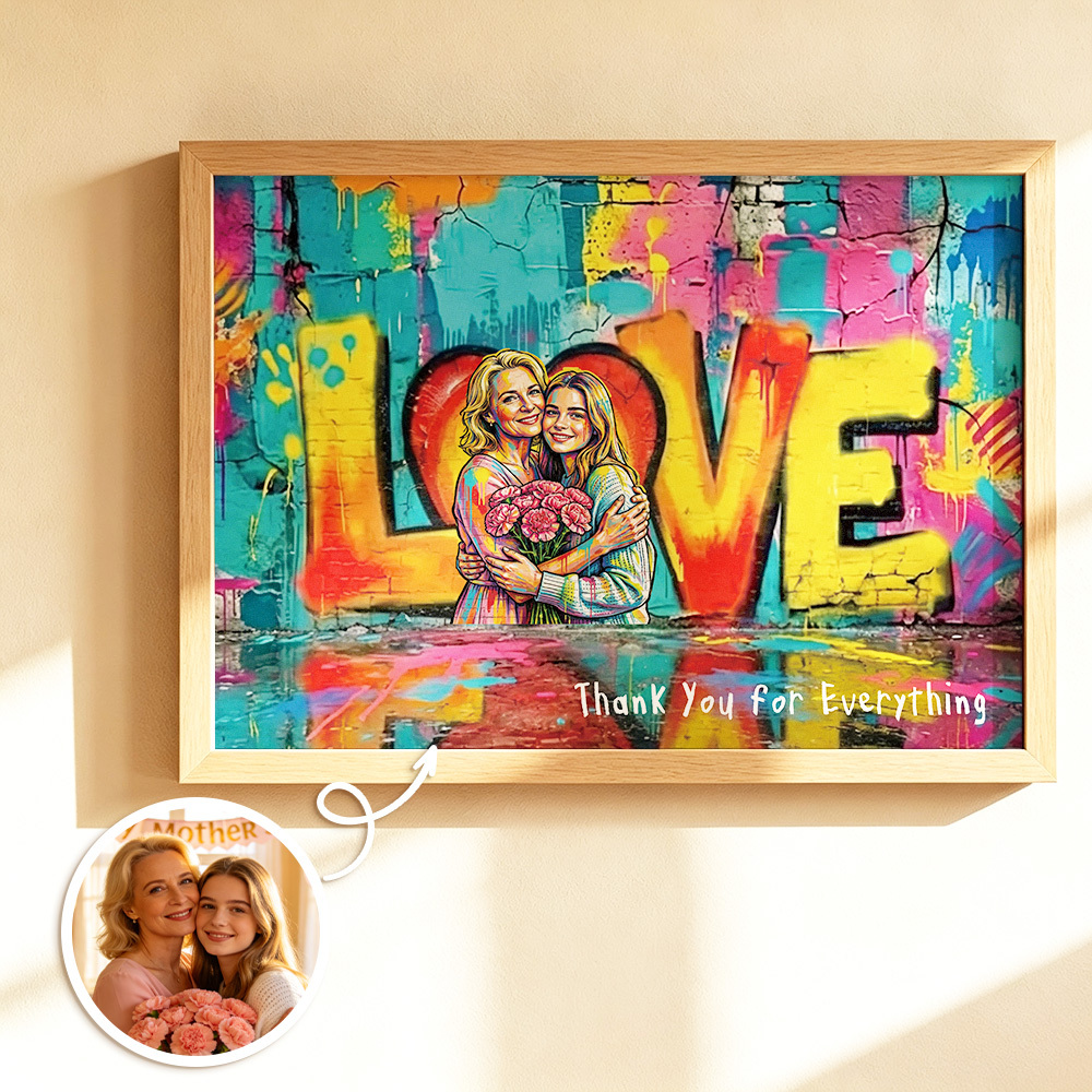 Personalized Photo Graffiti Poster Custom Photo Street Art Wall Decor Mothers Day Gift for Mom - NameNecklaceAU