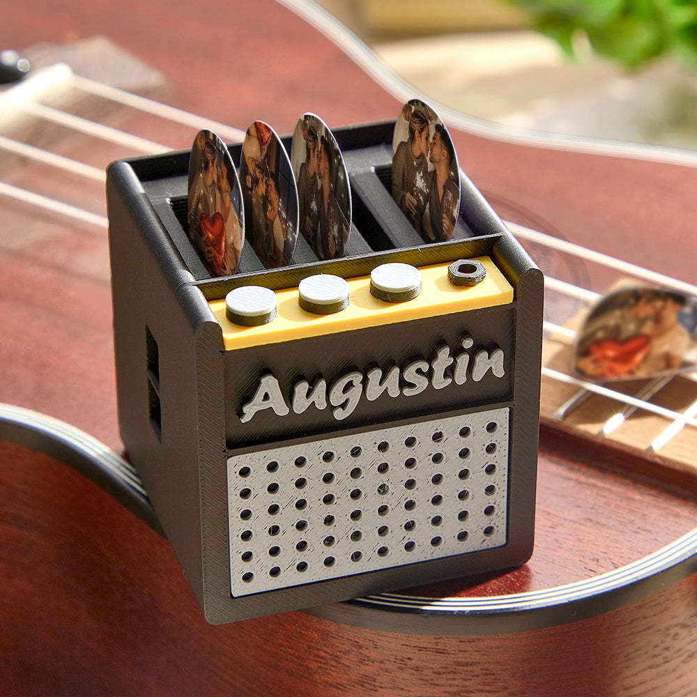 Personalized 3D Printing Retro Guitar Amp Shape Guitar Picks Holder Plectrum Storage Box with Name Birthday Gift for Musician Guitar Player - yournamenecklaceau