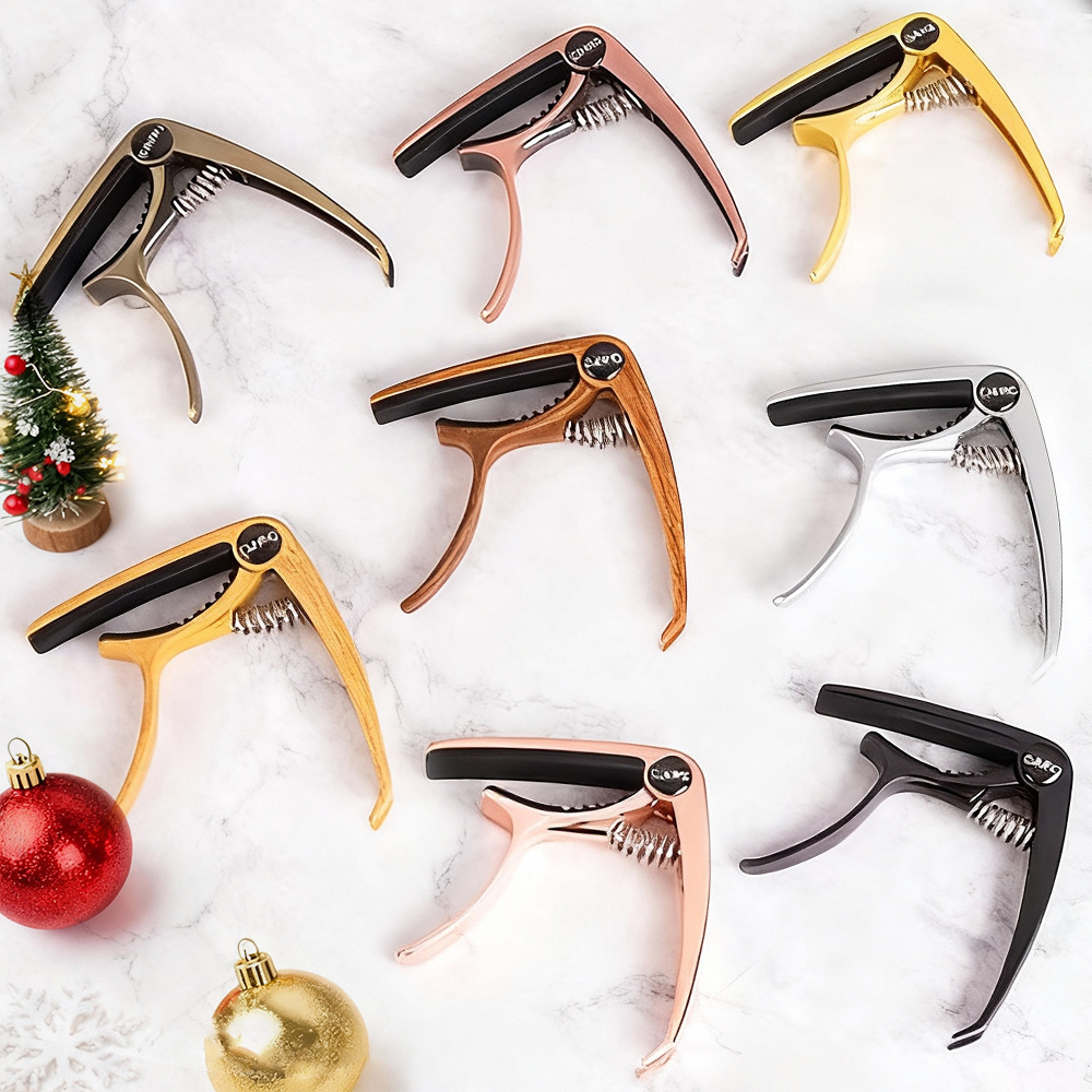 Personalized Metal Guitar Capo with Wood Grain, Custom Message, Engraved Guitar Pick, Birthday Gift, Fathers days Gift for Guitarists - NameNecklaceAU