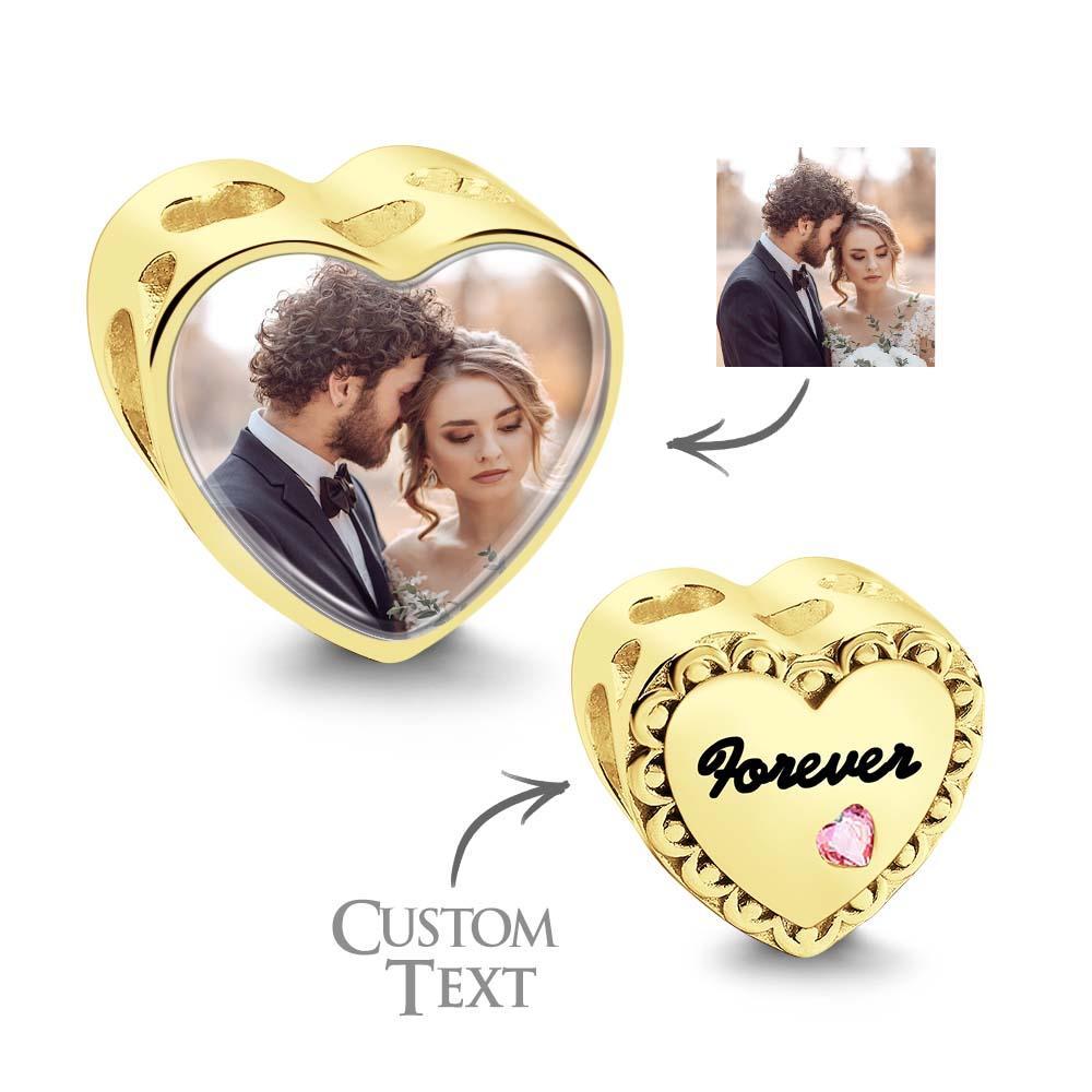 Custom Heart Photo Charm With Pink Zircon Heart Diamond Gifts For Her - yournamenecklaceau