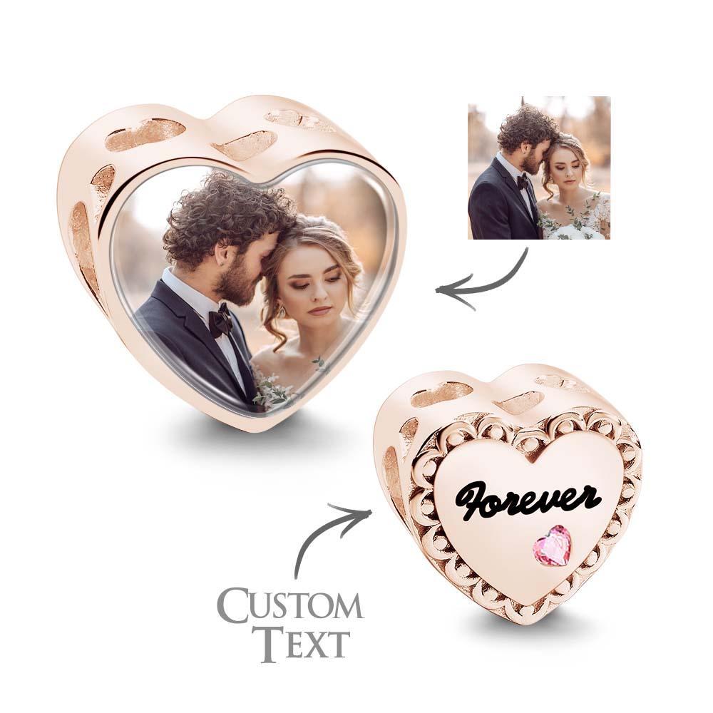 Custom Heart Photo Charm With Pink Zircon Heart Diamond Gifts For Her - yournamenecklaceau