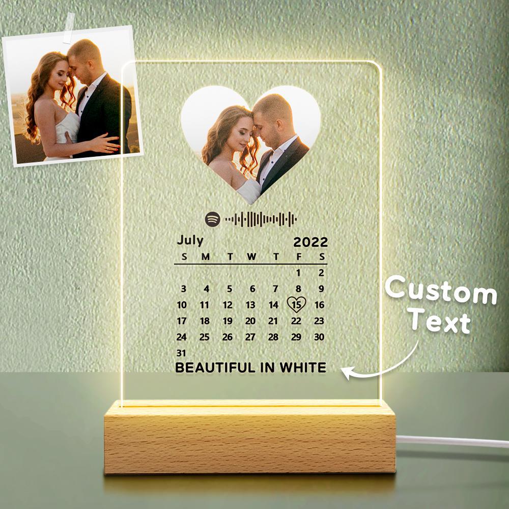 Custom Spotify Code Music Calendar Night Light Plaque With Engraved Word Perfect Christmas Gift - yournamenecklaceau