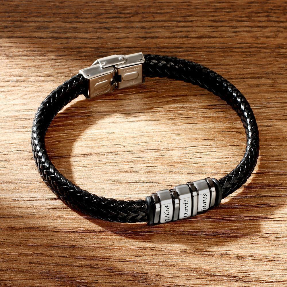 Personalized Bracelet for Men, Custom Gift for Dad Kids Name Bracelet Brown Leather 1-6 Charms