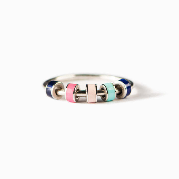 Fidget Ring Spinner Anti-anxiety Silver Ring Macaron Enamel Jewelry Gifts for Her - yournamenecklaceau