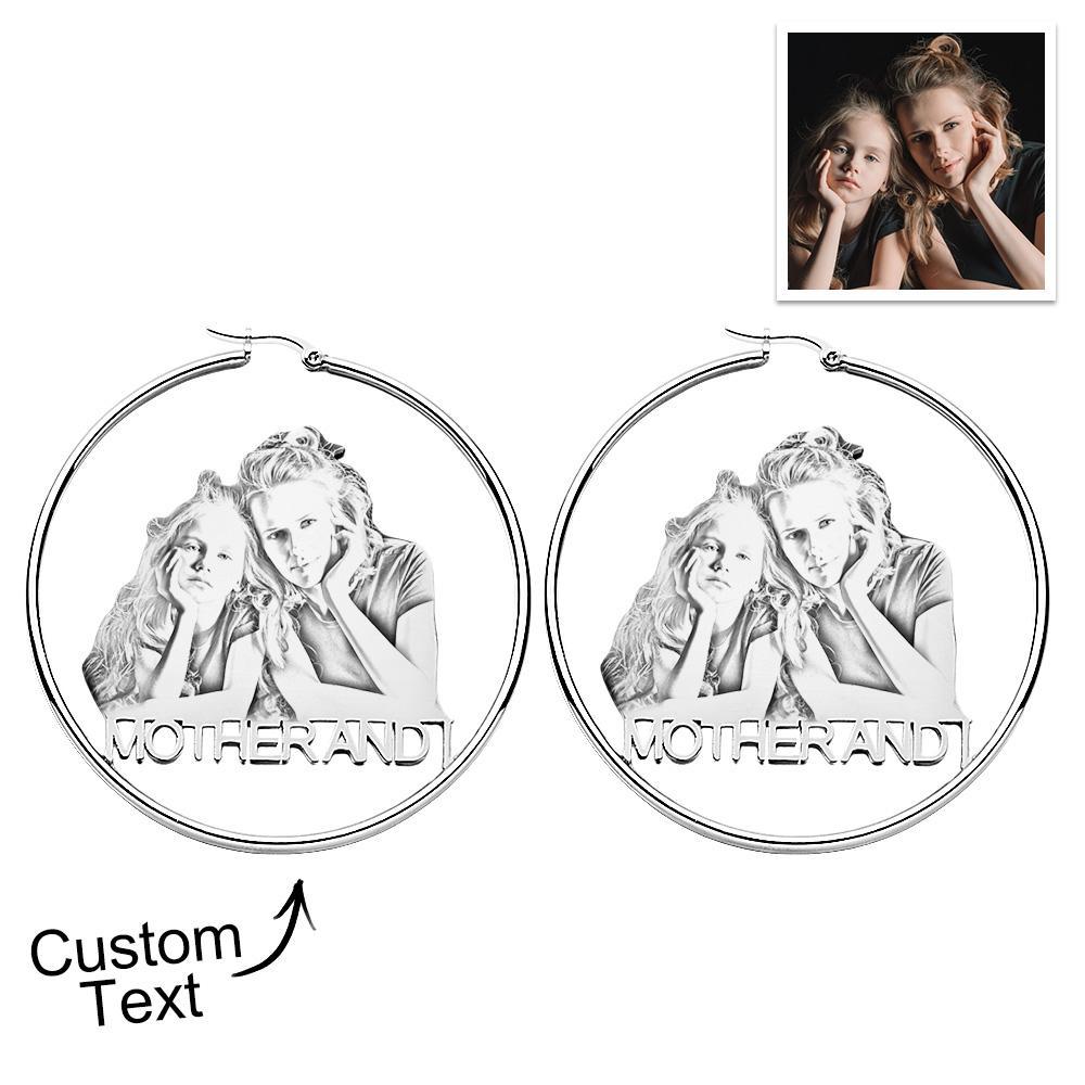 Custom Photo Engraved Hoop Earrings Exaggerate Gifts for Couple - yournamenecklaceau