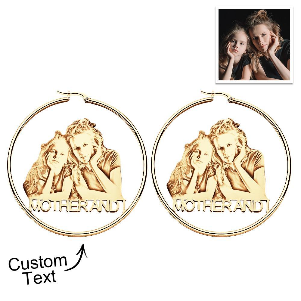 Custom Photo Engraved Hoop Earrings Exaggerate Gifts for Couple - yournamenecklaceau