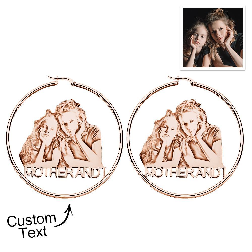 Custom Photo Engraved Hoop Earrings Exaggerate Gifts for Couple - yournamenecklaceau