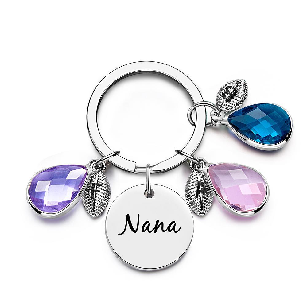 Custom Engraved Birthstone Keychain Leaf Delicate Gifts - yournamenecklaceau