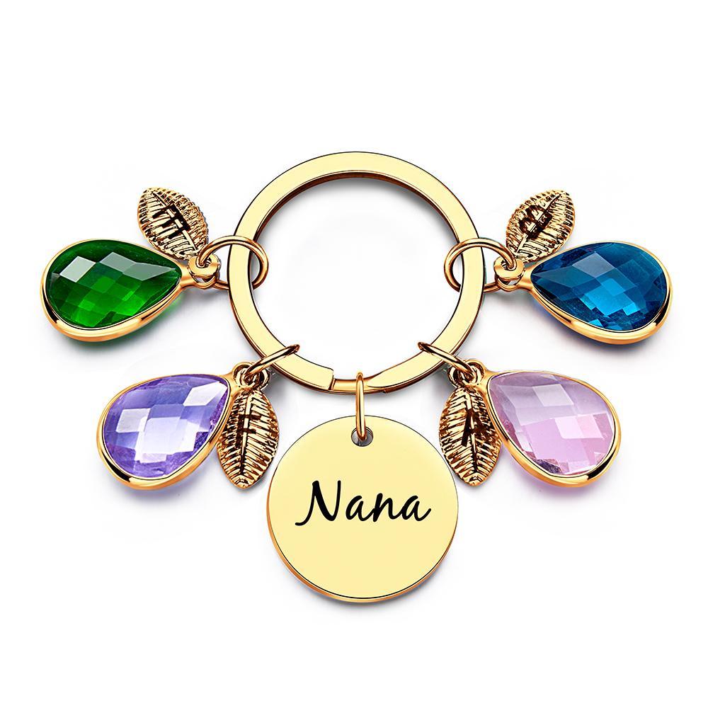 Custom Engraved Birthstone Keychain Leaf Delicate Gifts - yournamenecklaceau