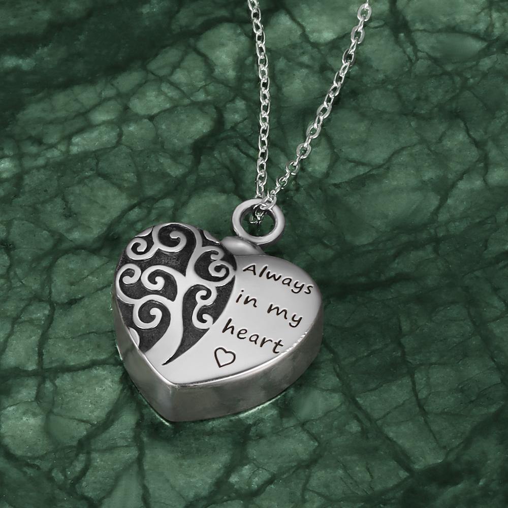 Engraved Urn Necklace Heart Necklace for Ashes Custom Pendant Necklace - Silver - yournamenecklace