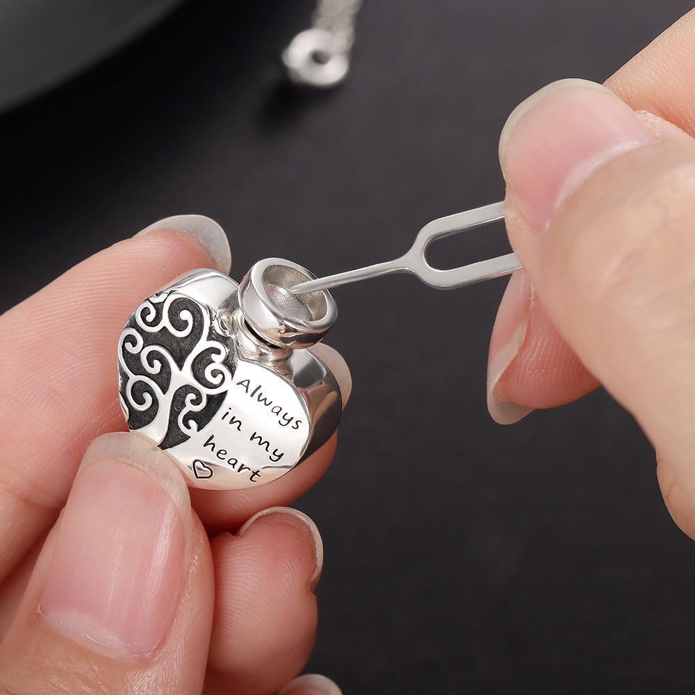 Engraved Urn Necklace Heart Necklace for Ashes Custom Pendant Necklace - Silver - yournamenecklace