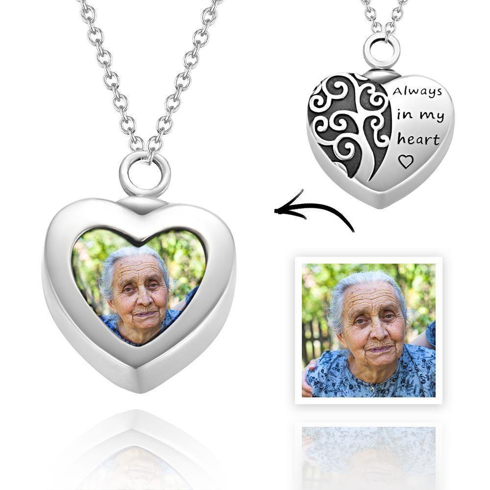Engraved Urn Necklace Heart Necklace for Ashes Custom Pendant Necklace - Silver - yournamenecklace