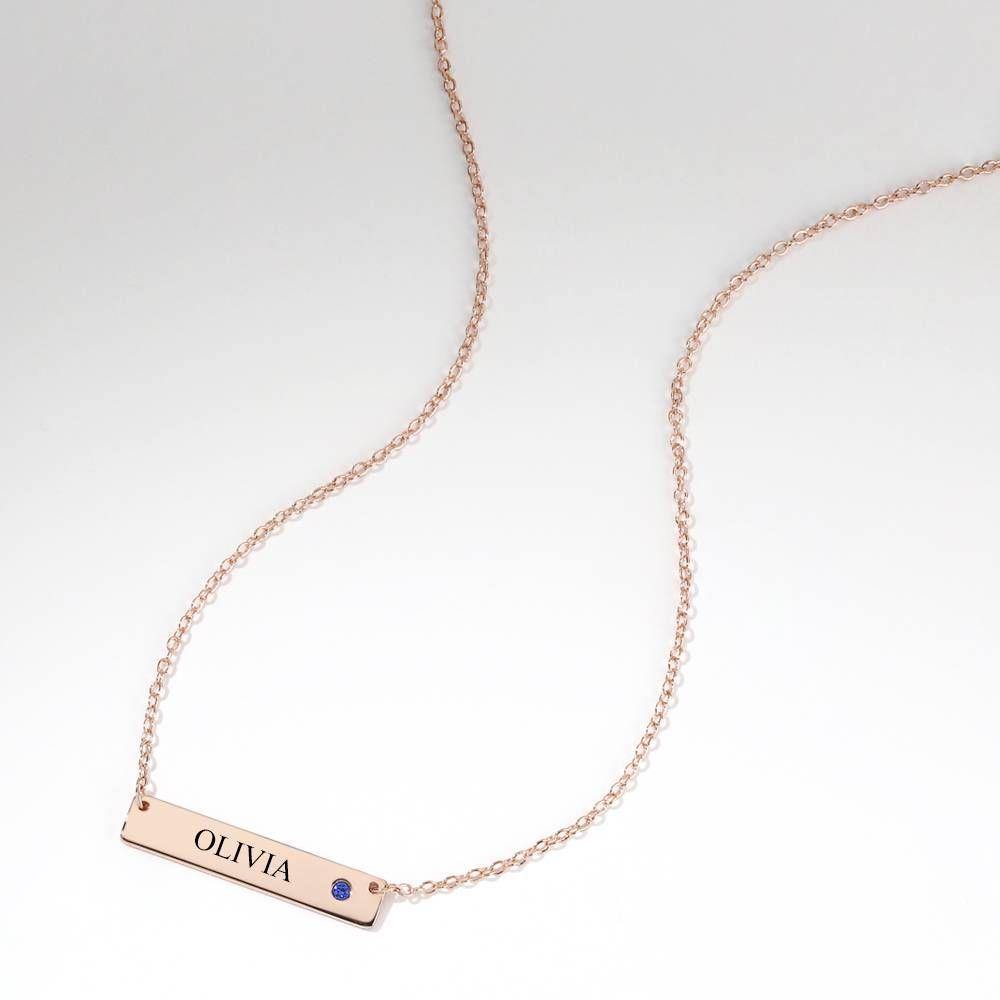 Personalized Birthstone Bar Necklace with Engraving Rose Gold Plated Silver 