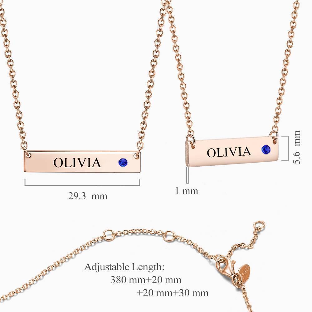 Personalized Birthstone Bar Necklace with Engraving Rose Gold Plated Silver 