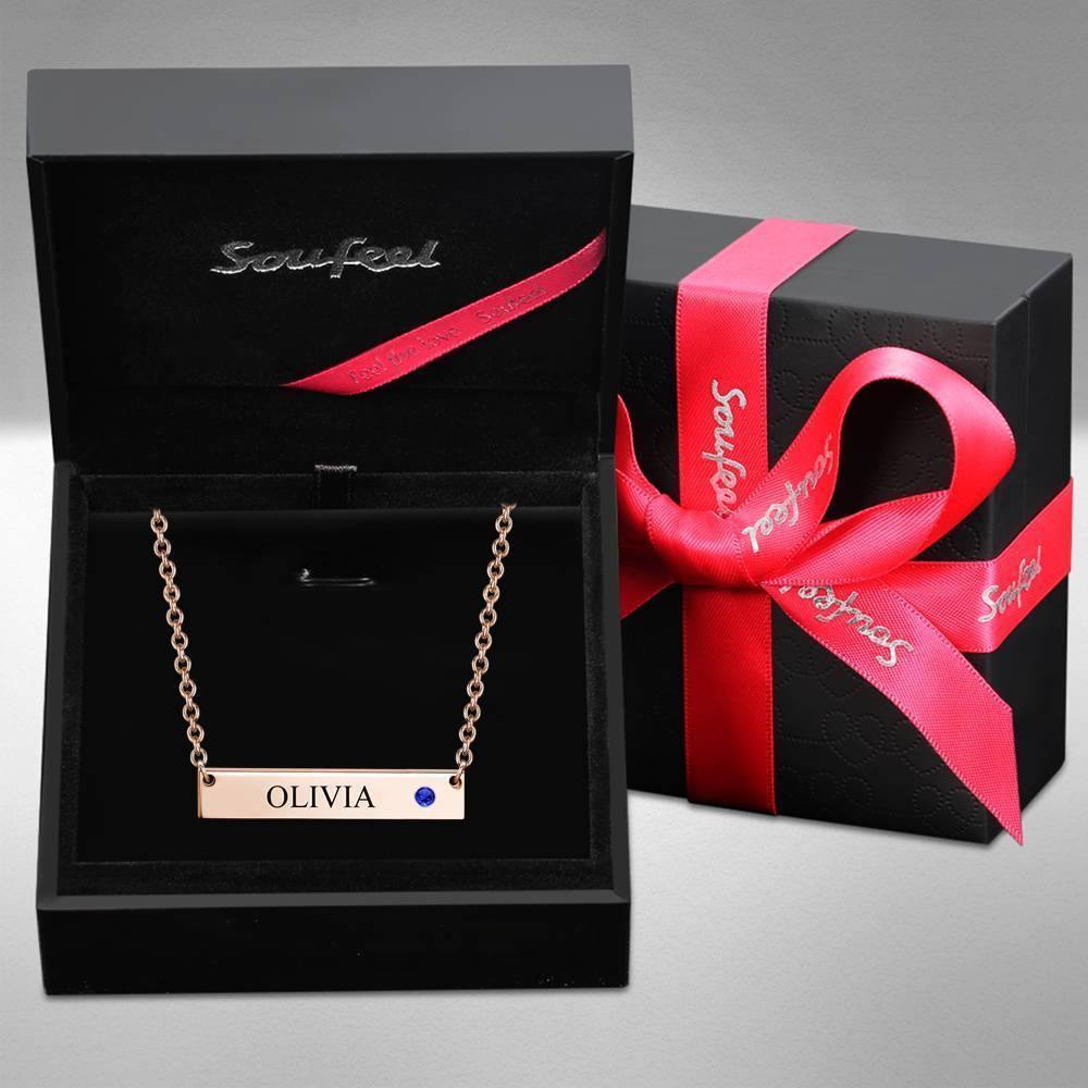 Personalized Birthstone Bar Necklace with Engraving Rose Gold Plated Silver 
