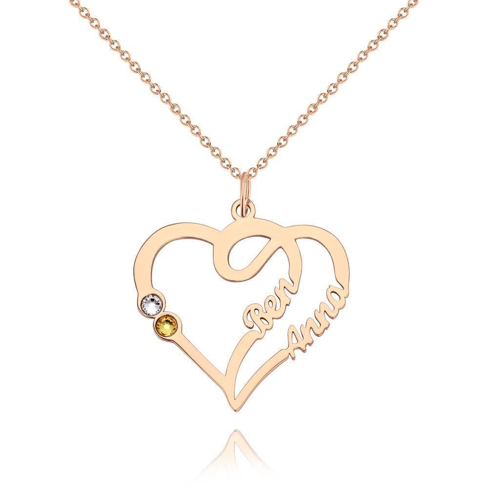 Name Necklace, Two Names Custom Birthstones Silver - yournamenecklace