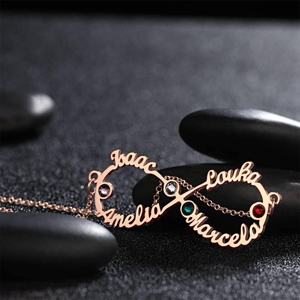 Name Necklace with Birthstone Infinity Necklace Four Names Four Birthstones Rose Gold Plated - Silver - yournamenecklace