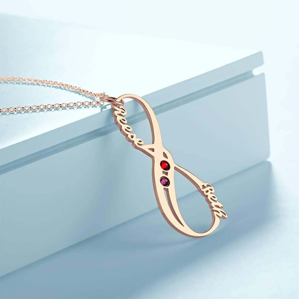 Name Necklace with Birthstone Infinity Necklace Unique Gift Rose Gold Plated - Silver - yournamenecklace