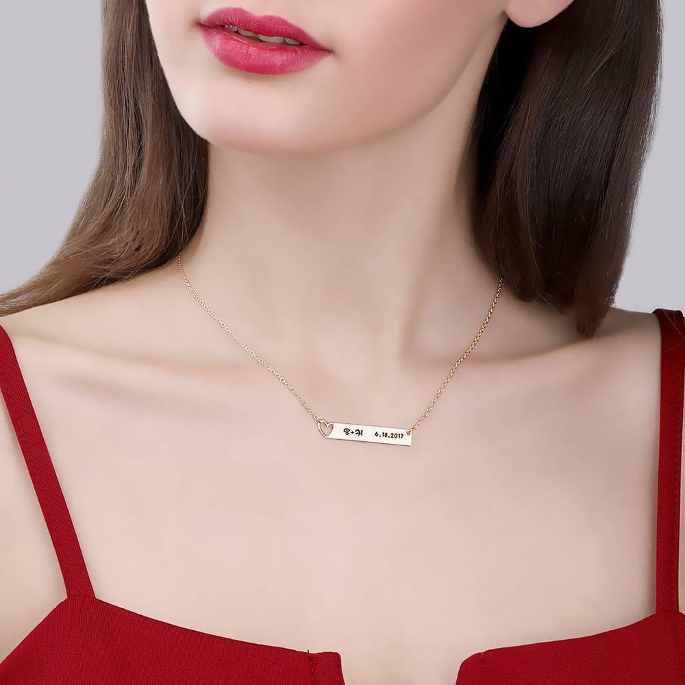 Heart Bar Necklace with Engraving Rose Gold Plated Silver