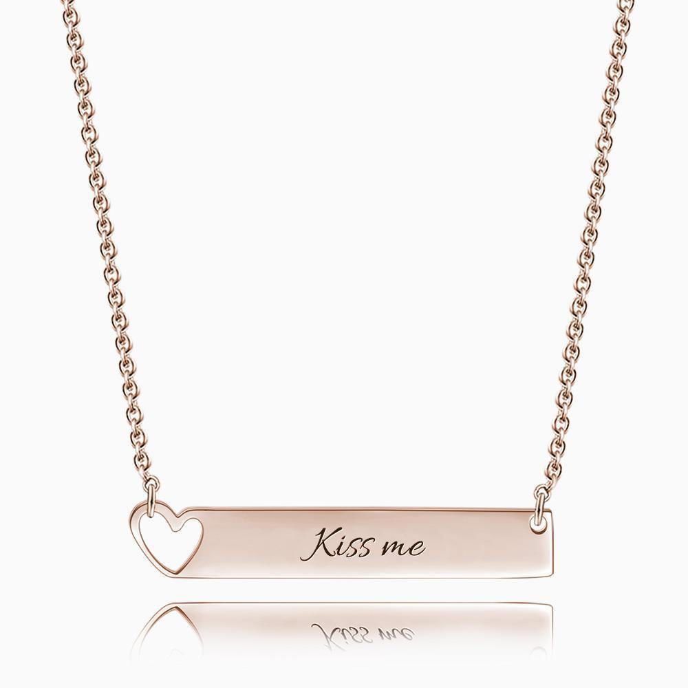 Heart Bar Necklace with Engraving Rose Gold Plated Silver