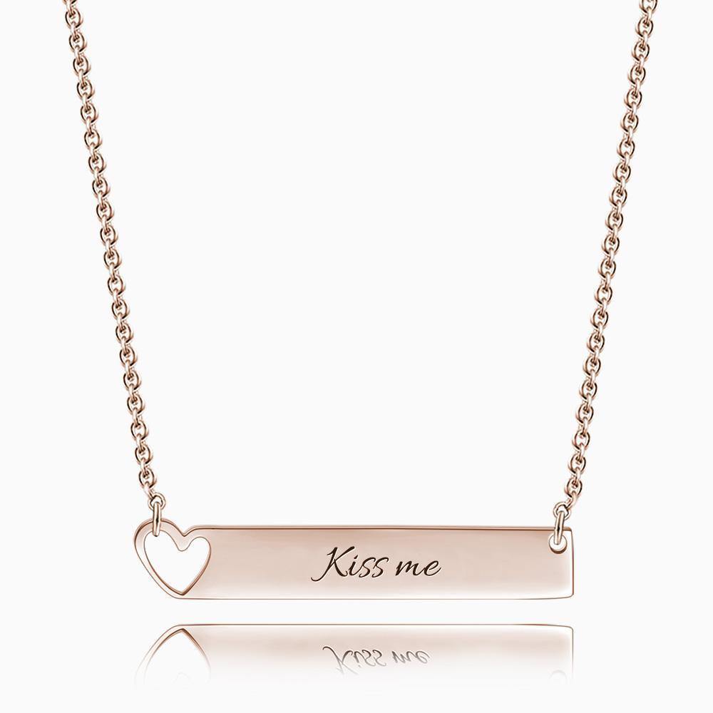 Heart Bar Necklace with Engraving Rose Gold Plated Silver