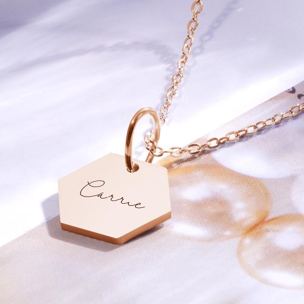 Hexagon Tag Necklace Engraved Necklace for Her Rose Gold Plated - soufeelus