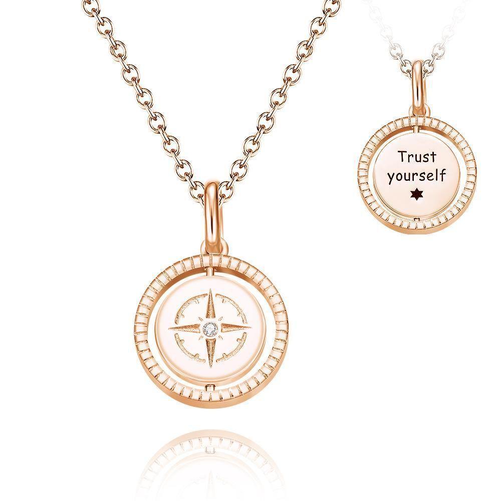 Engraved Necklace Guide Coin Necklace Gift for Her Rose Gold Plated Silver - soufeelus